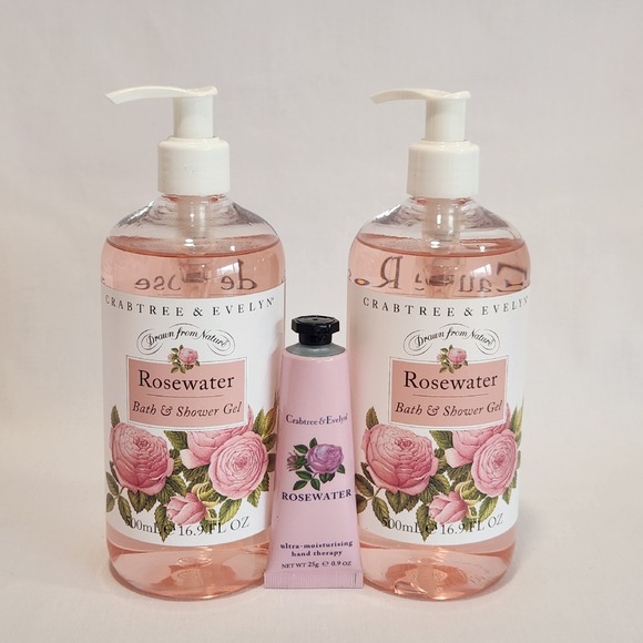 2x Crabtree & Evelyn London‎ ROSEWATER Bath & Shower Gel -LARGE 16.9 oz + Lotion - Picture 1 of 6